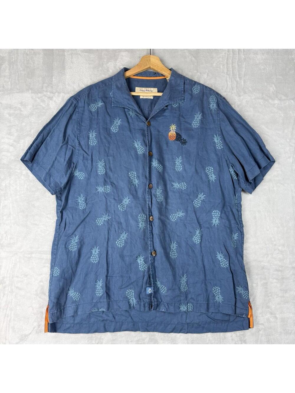Tommy Bahama Linen Shirt Pineapple Print Blue Original Fit Men Size Large Beach - Picture 2 of 9